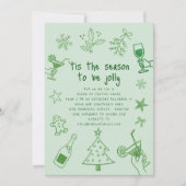 Hand Drawn Scribble Glitzer Grün Weihnachtsfest Pa Einladung (Vorderseite)