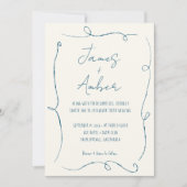 Hand drawn Scribble Line Colorful Blue Wedding  Einladung (Vorderseite)