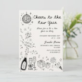  Hand Drawn scribble New Year’s Eve Party Einladung (Stehend Vorderseite)