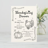 Hand Drawn Scribble Pumpkin Türkei Erntedank Einladung (Stehend Vorderseite)