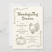 Hand Drawn Scribble Pumpkin Türkei Erntedank Einladung (Vorderseite)