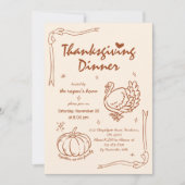 Hand Drawn Scribble Pumpkin Türkei Erntedank Einladung (Vorderseite)