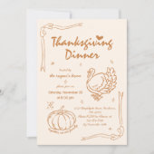 Hand Drawn Scribble Pumpkin Türkei Erntedank Einladung (Vorderseite)