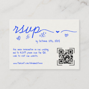 Hand Drawn Scribble Quirky QR Code Wedding RSVP Begleitkarte