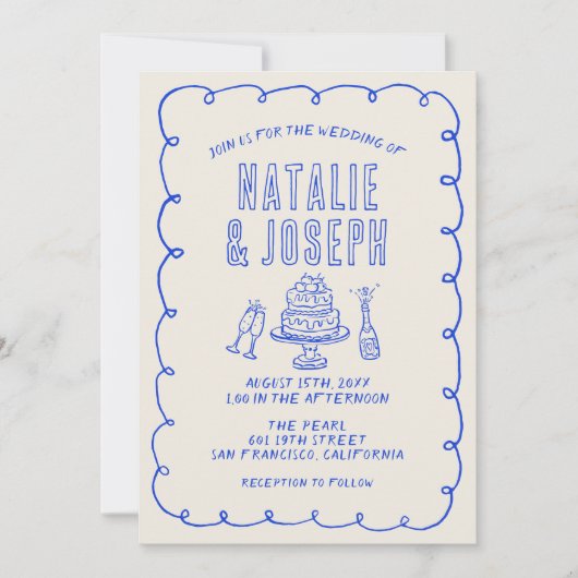 Hand Drawn Scribble Quirky Retro Foto Hochzeit Einladung (Vorderseite)