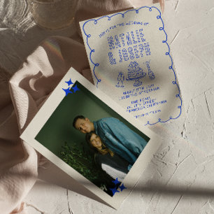 Hand Drawn Scribble Quirky Retro Foto Hochzeit Einladung