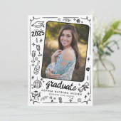 Hand Drawn Scribble Schwarz-weiß Foto Abschluss Ankündigung (Stehend Vorderseite)