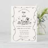 Hand Drawn Scribble Squiggle Fun Bow Wedding Einladung (Stehend Vorderseite)