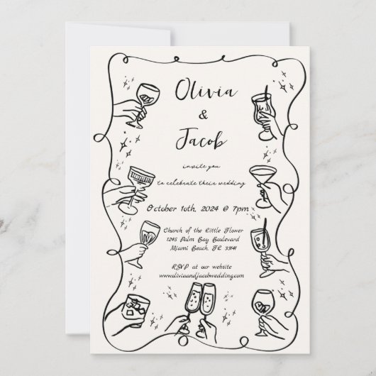 Hand Drawn Scribble Squiggle Fun Drinks Hochzeit Einladung (Vorderseite)