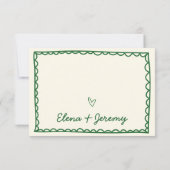 Hand Drawn Scribble Vintag Green French Wedding Dankeskarte (Rückseite)