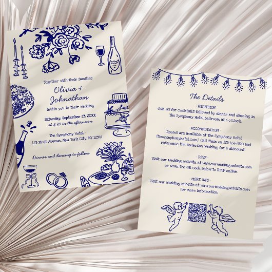 Hand Drawn Scribbles/Doodles All-In-One Wedding Einladung
