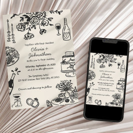 Hand Drawn Scribbles/Doodles Wedding Invitation Einladung
