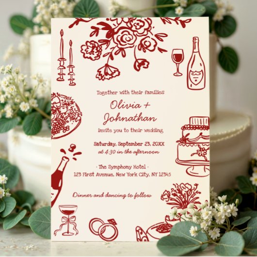 Hand Drawn Scribbles/Doodles Wedding Invitation Einladung