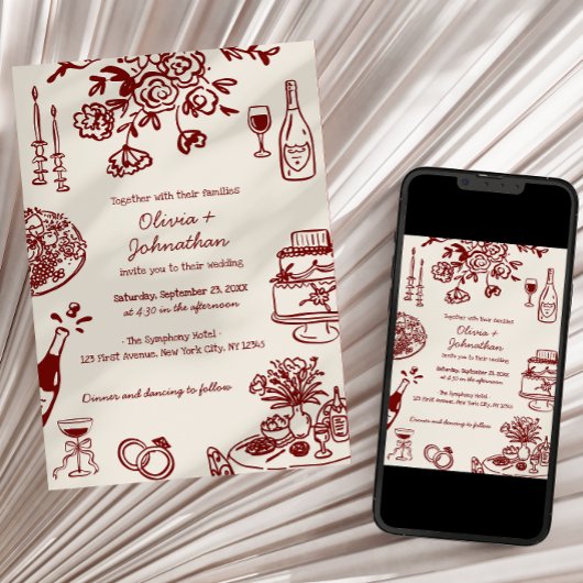 Hand Drawn Scribbles/Doodles Wedding Invitation Einladung