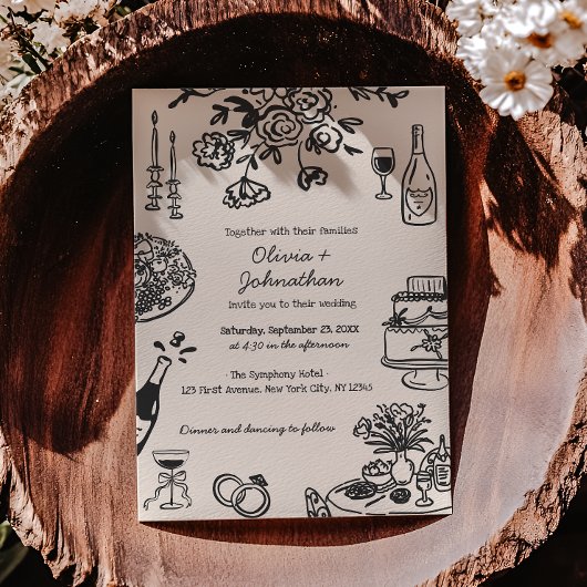 Hand Drawn Scribbles/Doodles Wedding Invitation Einladung