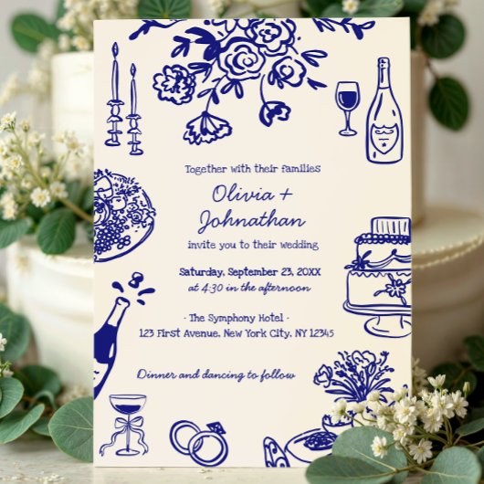 Hand Drawn Scribbles/Doodles Wedding Invitation Einladung