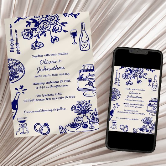 Hand Drawn Scribbles/Doodles Wedding Invitation Einladung