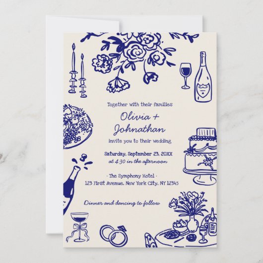 Hand Drawn Scribbles/Doodles Wedding Invitation Einladung (Vorderseite)