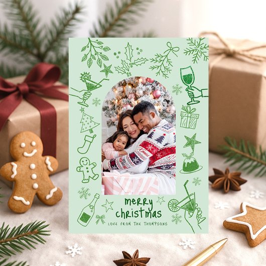 Hand Drawn Scribbly Glitter Green Merry Christmas Einladung