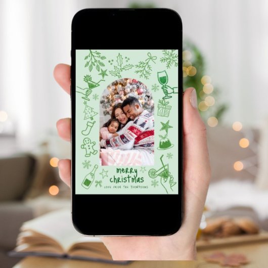 Hand Drawn Scribbly Glitter Green Merry Christmas Einladung