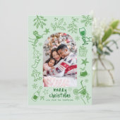 Hand Drawn Scribbly Glitter Green Merry Christmas Einladung (Stehend Vorderseite)