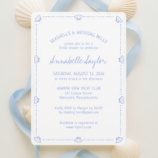 Hand Drawn Seashells & Wedding Bells Bridal Shower Einladung