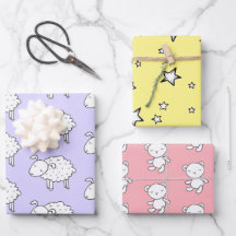 HAND DRAWN SHEEP STAR UND TEDDY BEAR GIFT WRAP