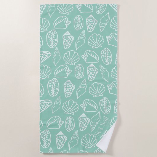 Hand-drawn Shell Patterned Beach Towel Strandtuch (Vorderseite)