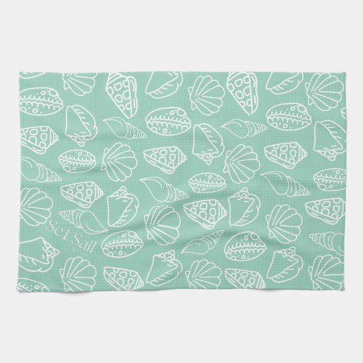 Hand-drawn Shell Patterned Kitchen Towel Geschirrtuch (Horizontal)