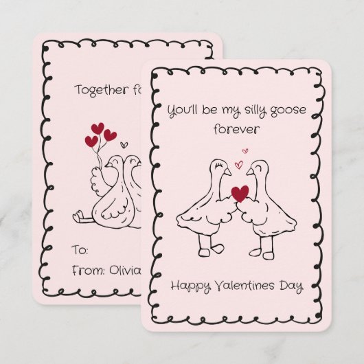 Hand Drawn Silly Goose Funny Saying Valentines Day Mitteilungskarte (Vorne/Hinten)