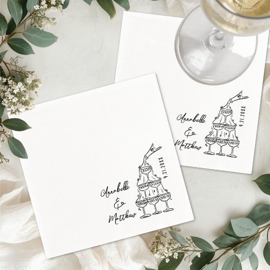Hand Drawn Simple Cocktail Wedding Serviette