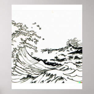 hand drawn sketch Great Wave off Kanagawa Poster