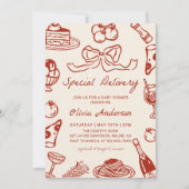 Hand Drawn Special Delivery Pizza Baby Shower Einladung (Vorderseite)