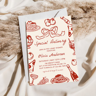Hand Drawn Special Delivery Pizza Baby Shower Einladung