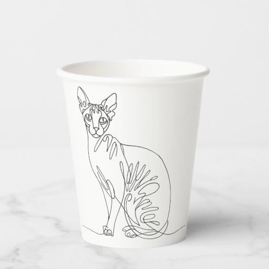 Hand Drawn Sphynx Cat - Minimalist Line Art Pappbecher (Vorderseite)
