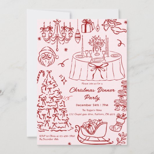 Hand Drawn Squiggle Doodles Christmas Party Invita Einladung (Vorderseite)