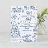 Hand Drawn Squiggle Doodles Christmas Party Invita Einladung (Stehend Vorderseite)