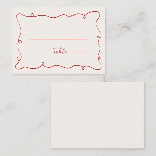Hand Drawn Squiggle Frame Red Platzkarte (Vorne/Hinten)