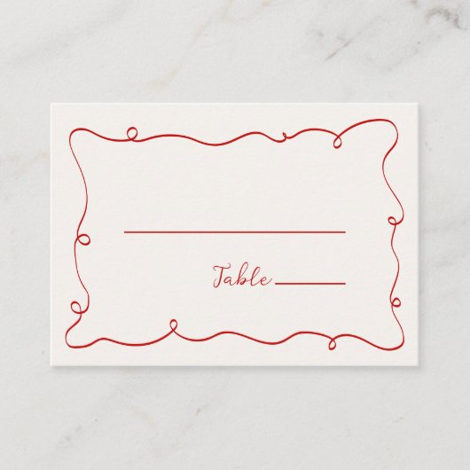Hand Drawn Squiggle Frame Red Platzkarte (Vorderseite)