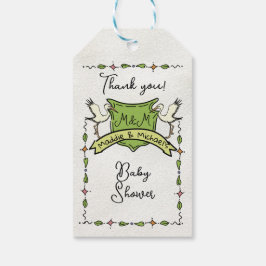Hand drawn Stork Crest Baby Shower Geschenkanhänger