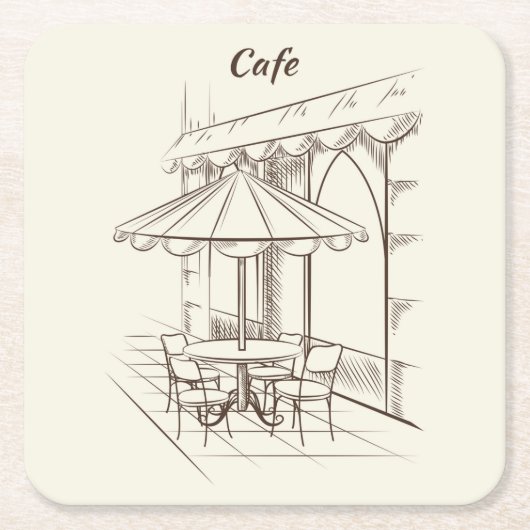 Hand Drawn Street mit Café' Rechteckiger Pappuntersetzer (Vorderseite)
