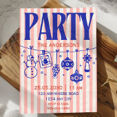 Hand Drawn striped blue pink christmas party Einladung