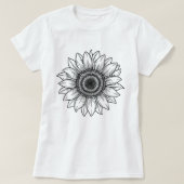 Hand-Drawn Sunflower; Elegant Floral Summer T-Shirt (Design vorne)