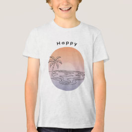 Hand-Drawn Sunset Beach T-Shirt for Boys Tri-Blend Shirt