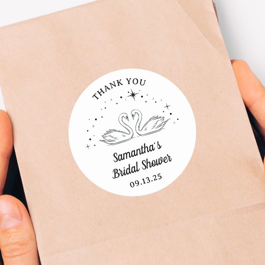 Hand Drawn Swan Elegantes Brautparty Vielen Dank Runder Aufkleber