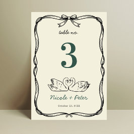 Hand Drawn Swan Handwriting Wedding Table Number Tischnummer