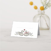 Hand-Drawn Swans Heart Rustic Marriage Place Cards Platzkarte (Vorderseite)
