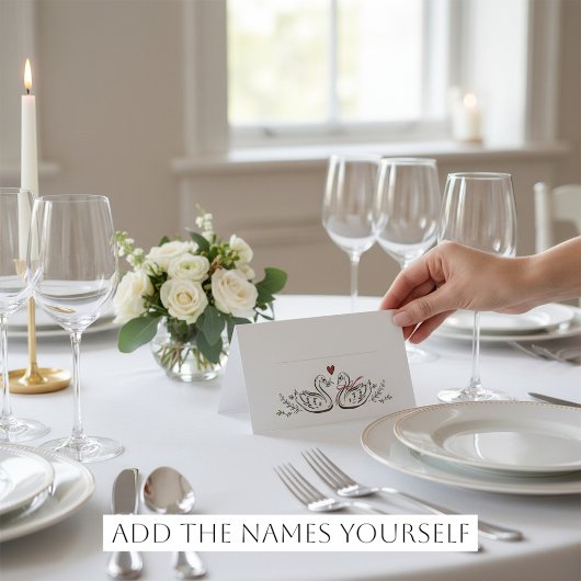 Hand-Drawn Swans Heart Rustic Marriage Place Cards Platzkarte
