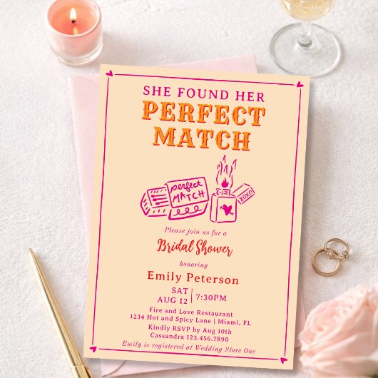 Hand Drawn The Perfect Match Pink Bridal Shower Einladung