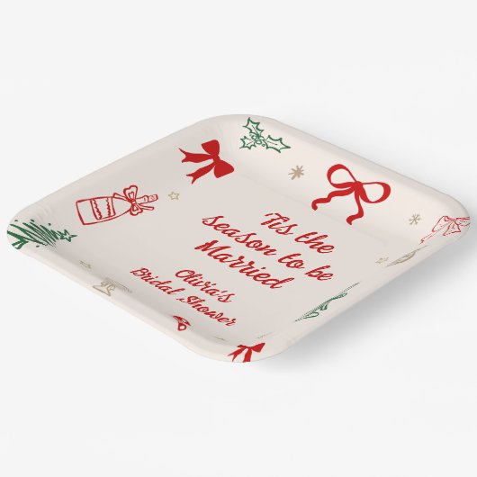 Hand Drawn Tis the Season Christmas Bridal Shower Pappteller (Gewinkelt)